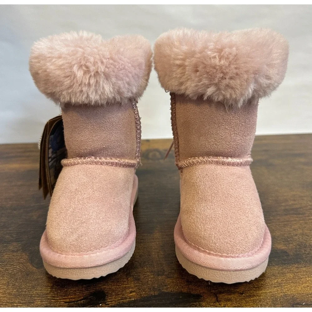 Lamo Youth Rose Pink Suede Faux Fur Bow Winter Boots Splash Secure Size 6C NEW - Picture 10 of 10